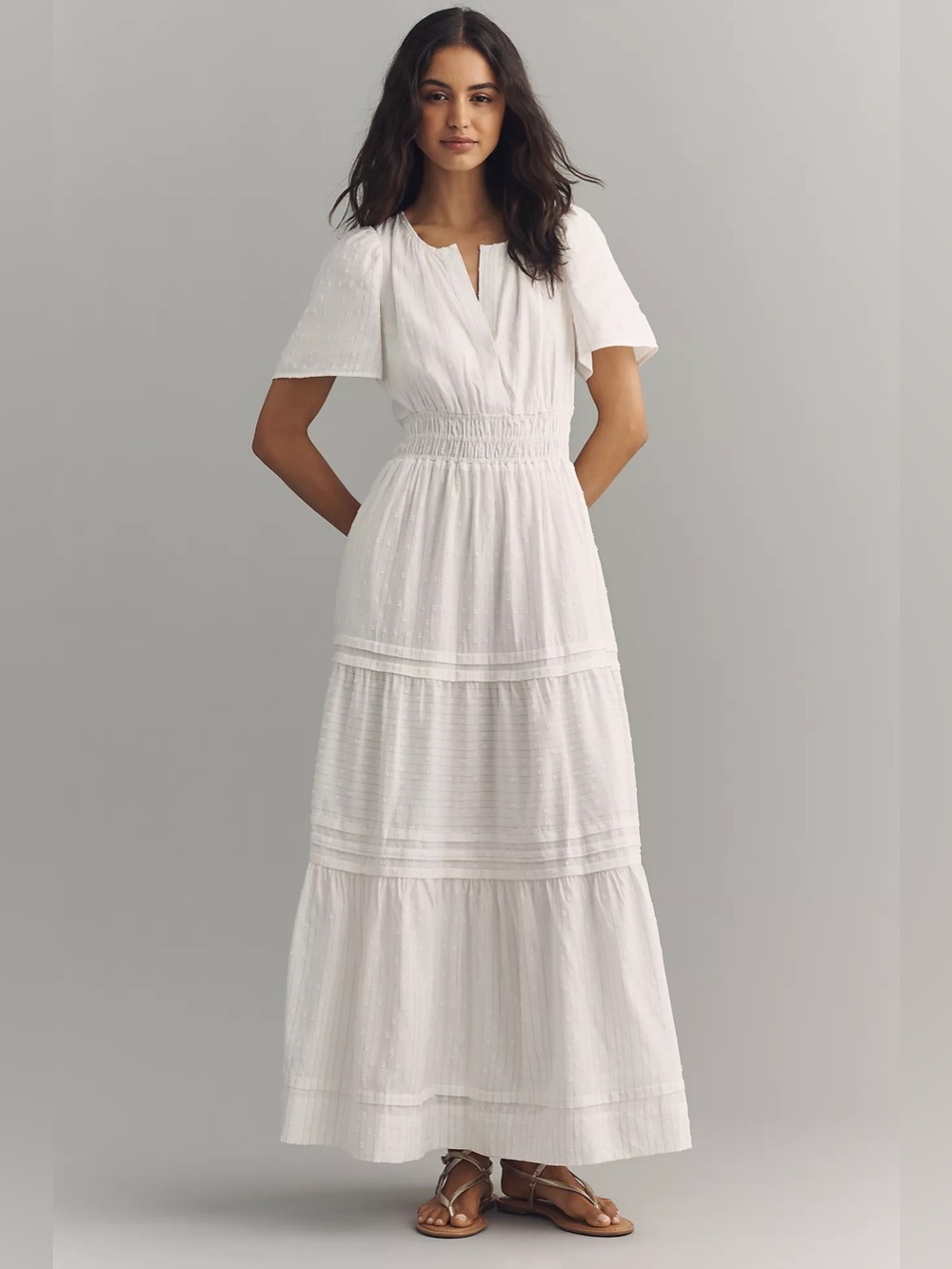 NWT Anthropologie Somerset Lurex Maxi Dress White